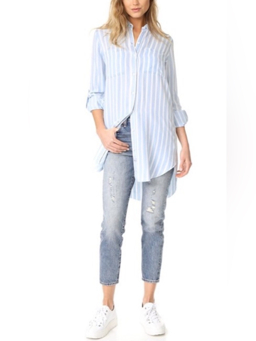 Rails Lena Long Sleeve Button-down Raw Hem in Hampshire Stripe - Size M
